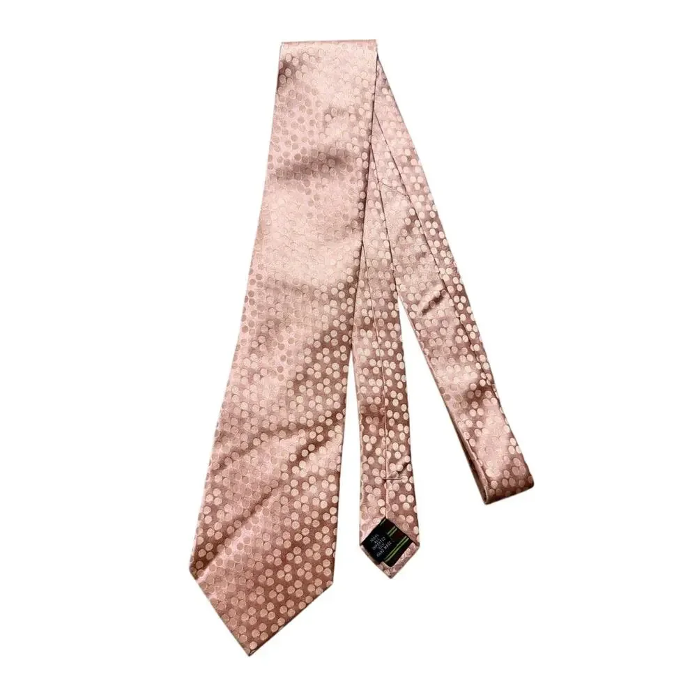 BCBG Attitude Beige Geometric Micro Circle 100% Silk Necktie